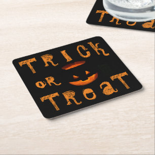 Trick or Treat Halloween Pumpkin Square Paper Coaster