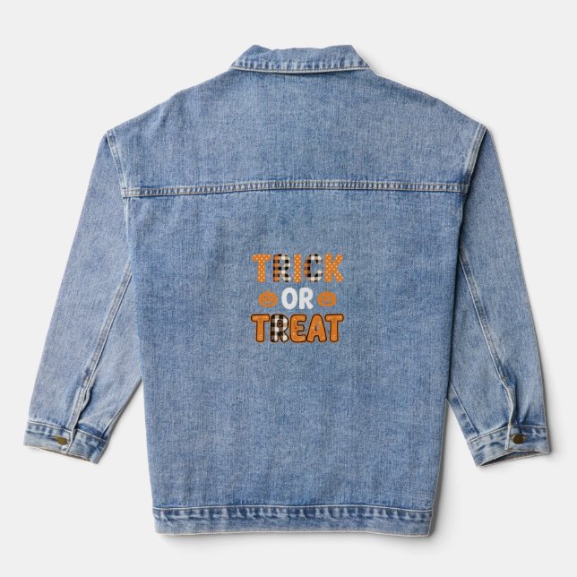 Trick or Treat Halloween Pumpkin Vector Design_1 Denim Jacket (Back)