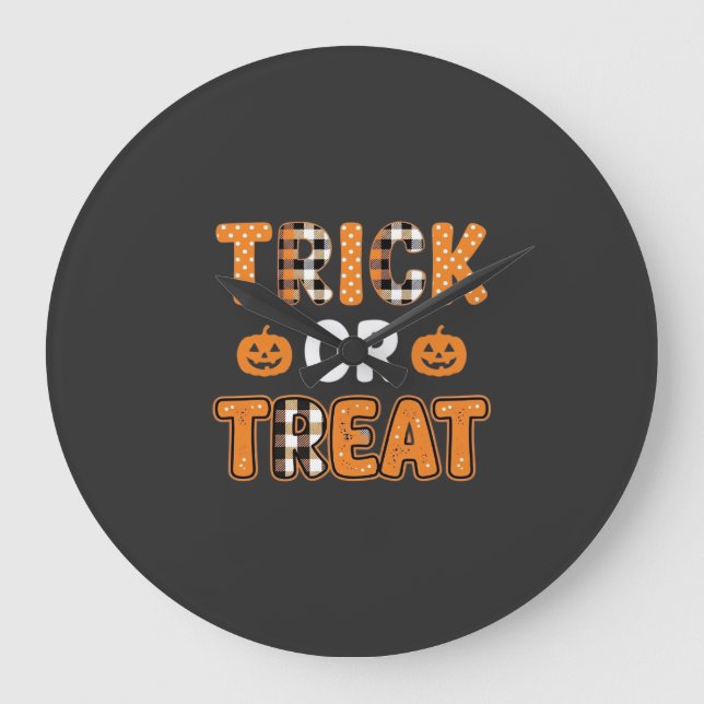 Trick or Treat Halloween Pumpkin Vector Design_1 Large Clock (Front)