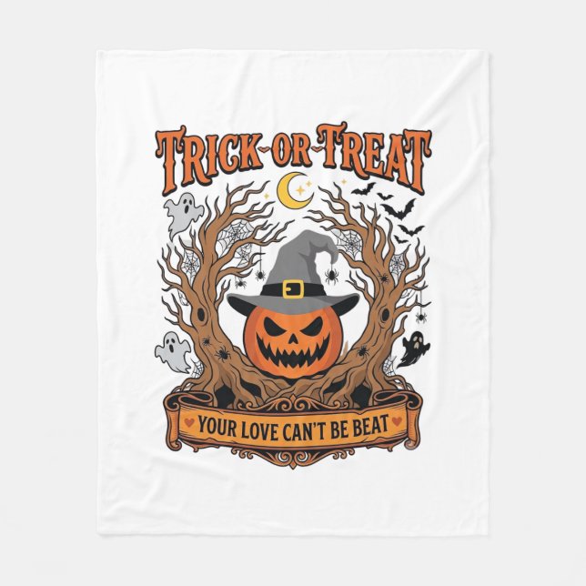 Trick Or Treat Halloween Pumpkin Witch Hat Spooky  Fleece Blanket (Front)