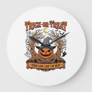 Trick Or Treat Halloween Pumpkin Witch Hat Spooky  Large Clock