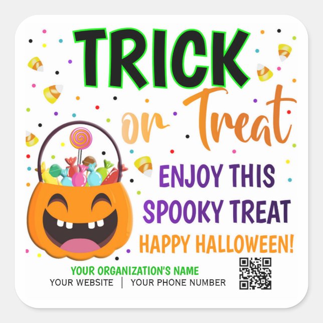 Trick or Treat Halloween QR Code Treat Square Sticker (Front)
