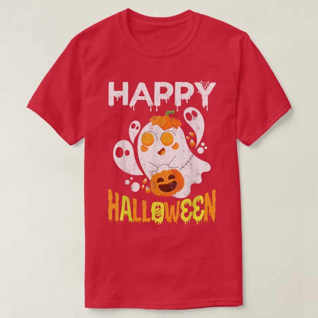Trick Or Treat Halloween Shirt Ghost Pumpkin Happy (Design Front)