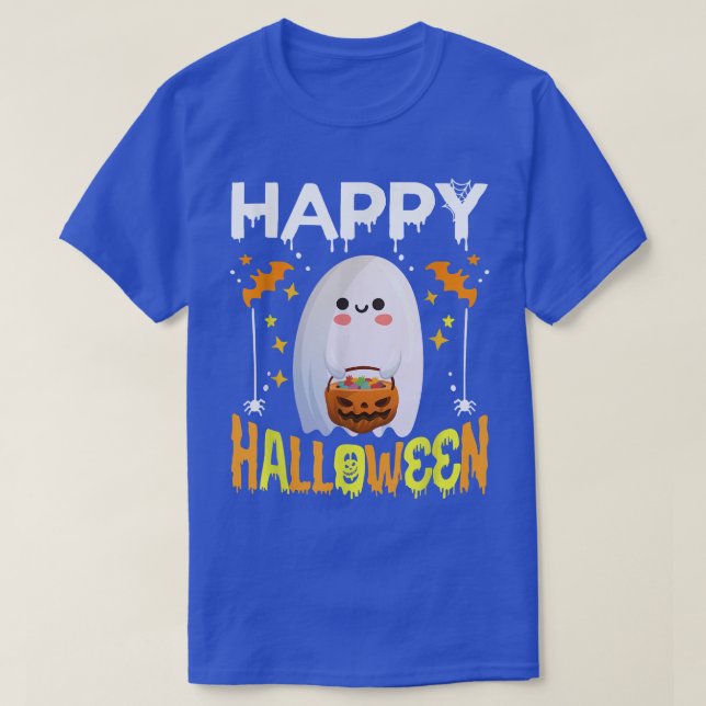 Trick Or Treat Halloween Shirt Ghost Pumpkin Happy (Design Front)
