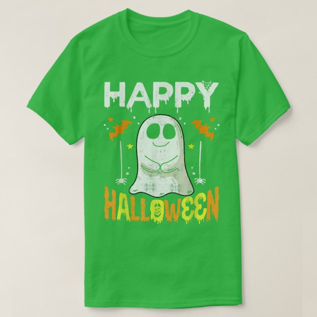 Trick Or Treat Halloween Shirt Ghost Pumpkin Happy (Design Front)