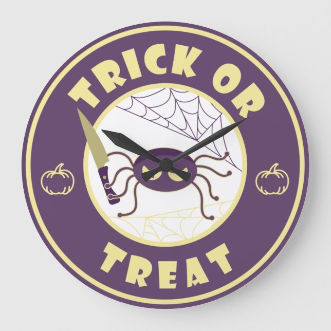 Trick or treat halloween spider Starbucks style Large Clock (Front)