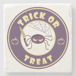 Trick or treat halloween spider Starbucks style Stone Coaster