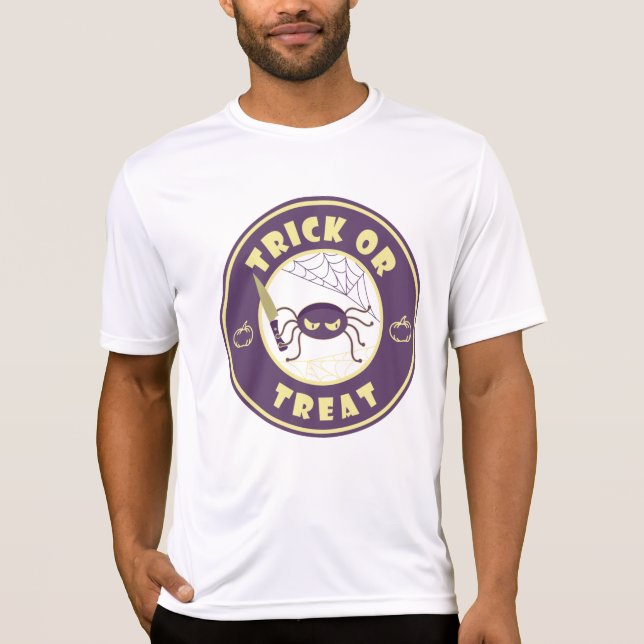 Trick or treat halloween spider Starbucks style T- T-Shirt (Front)