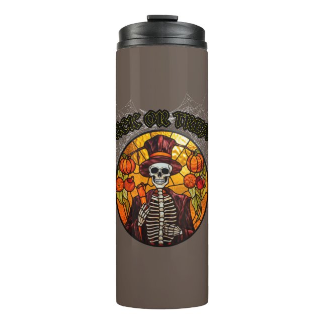 Trick or treat? Halloween, stained glass Thermal Tumbler (Front)