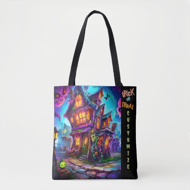 Trick or Treat Halloween Town Customized Black Tot Tote Bag (Front)