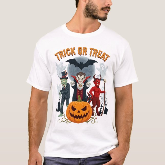 Trick Or Treat Halloween Vampire Zombie Devil Pump T-Shirt (Front)