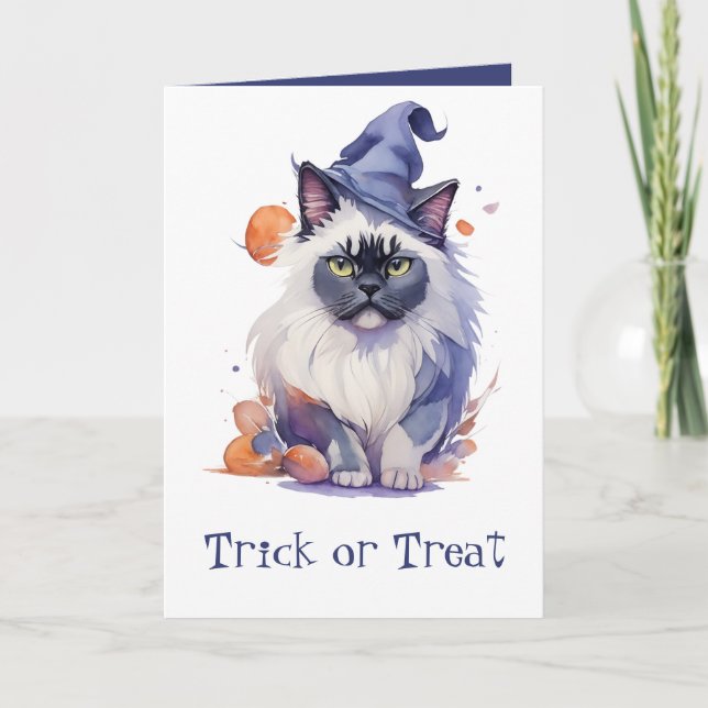 Trick or Treat Halloween watercolor birman cat  Card (Front)