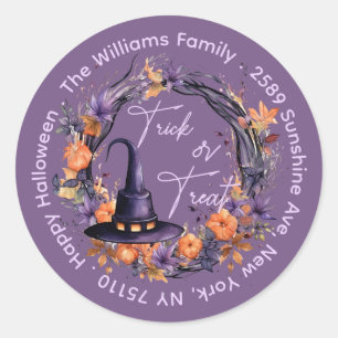 Trick Or Treat Halloween Witch Hat Classic Round Sticker