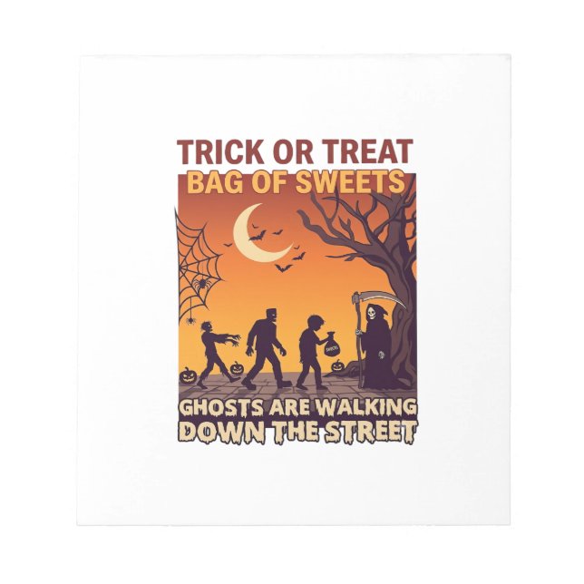 Trick Or Treat Halloween Zombies Grim Reaper Pumpk Notepad (Front)