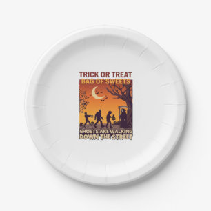 Trick Or Treat Halloween Zombies Grim Reaper Pumpk Paper Plate