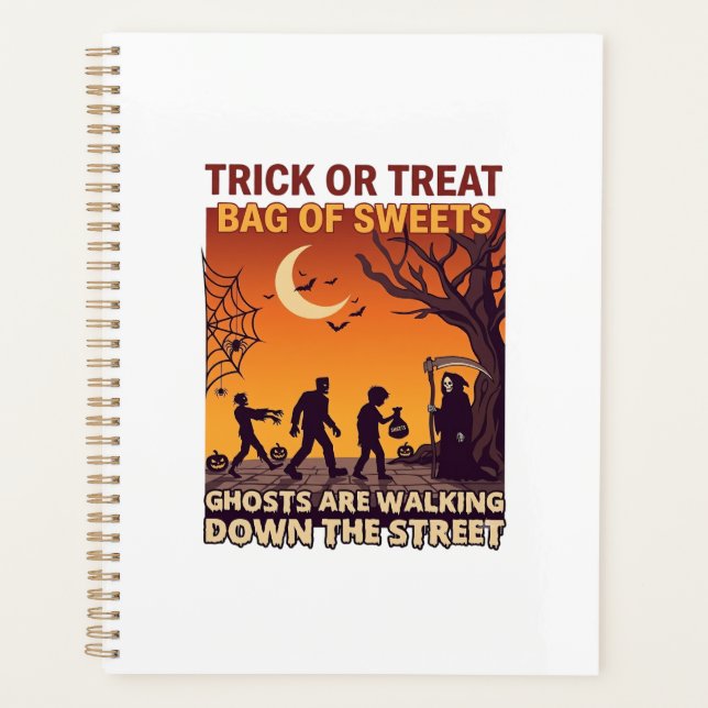 Trick Or Treat Halloween Zombies Grim Reaper Pumpk Planner (Front)