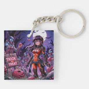 Trick or Treat Halloween Zombies Handing out Brain Key Ring