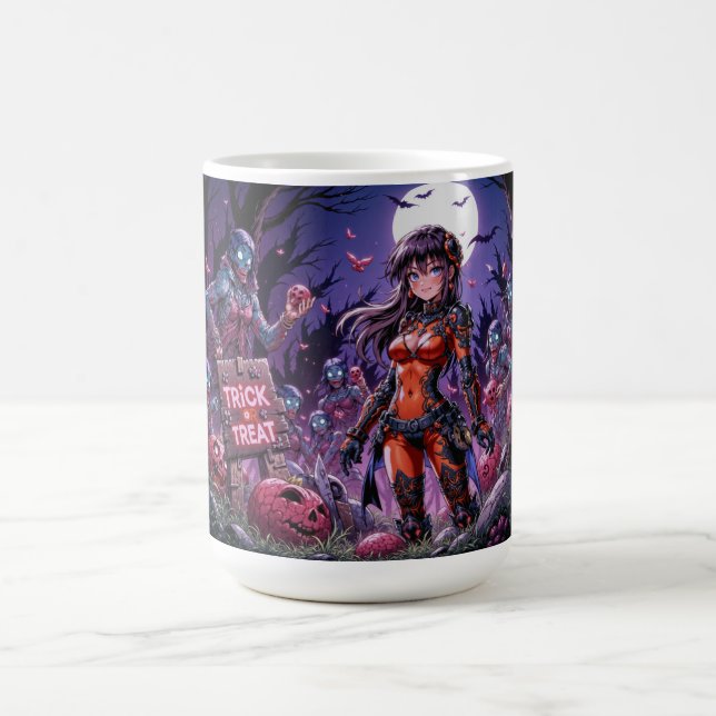 Trick or Treat Halloween Zombies Handing out Brain Magic Mug (Center)