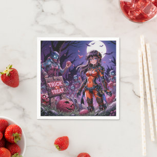 Trick or Treat Halloween Zombies Handing out Brain Napkin