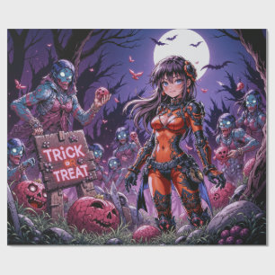 Trick or Treat Halloween Zombies Handing out Brain Wrapping Paper