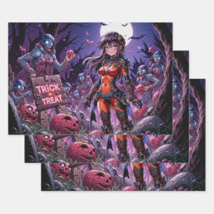 Trick or Treat Halloween Zombies Handing out Brain Wrapping Paper Sheet