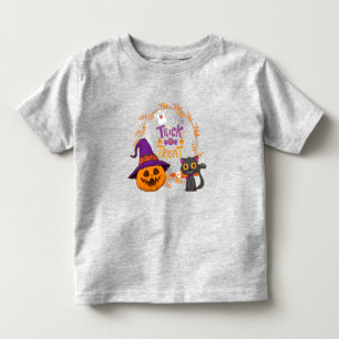 Trick or Treat, Happy Halloween, Funny Pumpkin Cat Toddler T-Shirt