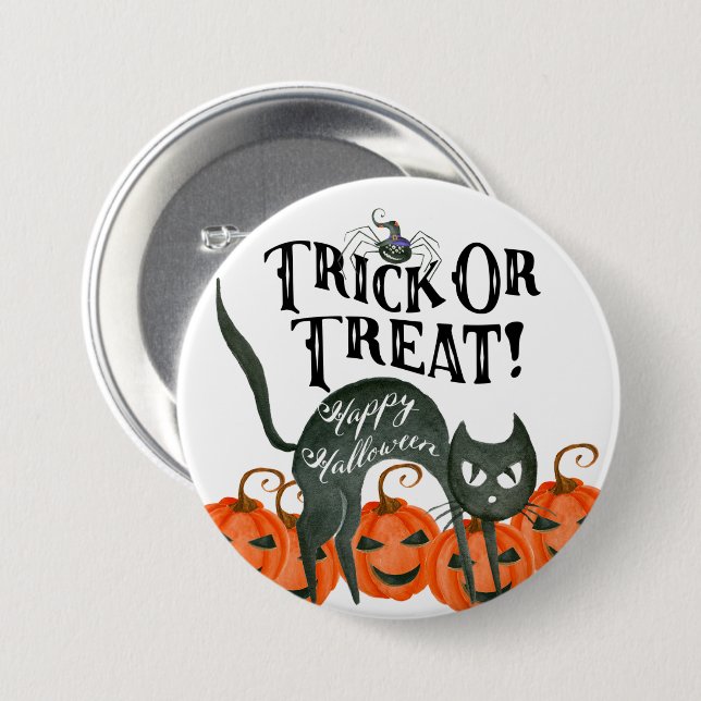 trick or treat happy halloween spider badge button (Front & Back)