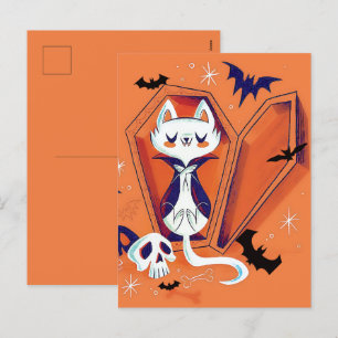 Trick or Treat Happy Halloween white cat Holiday Postcard