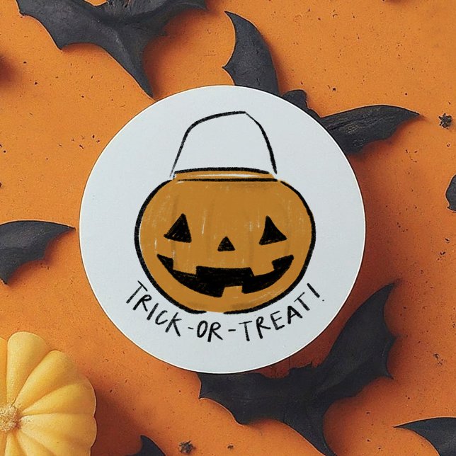 Trick or Treat Illustrated Orange Retro Pumpkin Classic Round Sticker (Trick or Treat Illustrated Orange Retro Pumpkin Classic Round Sticker)