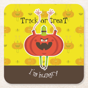Trick or treat i'm hungry square paper coaster