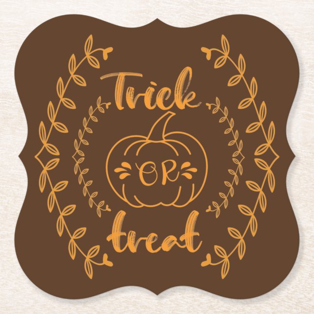 Trick or treat in plants frame  paper coaster (Front)