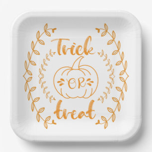 Trick or treat in plants frame paper plate