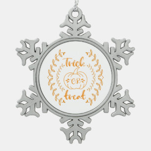 Trick or treat in plants frame snowflake pewter christmas ornament