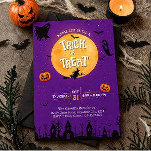 Trick or Treat Invitation Purple Halloween Party