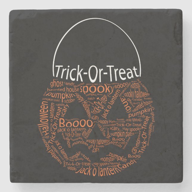 Trick Or Treat Jack O Lantern Typography Orange Stone Coaster (Front)