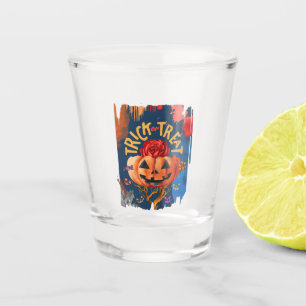 Trick or Treat – Jack-o'-Lantern with Red Rose (1) Shot Glass