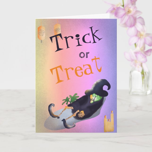 Trick or Treat Joke Witch at Spa Funny Halloween  Card (Orchid)