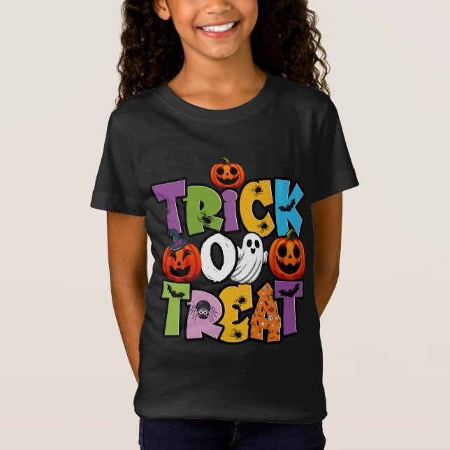 Trick or Treat Kids Halloween T-Shirt – Cute & Col (Front)