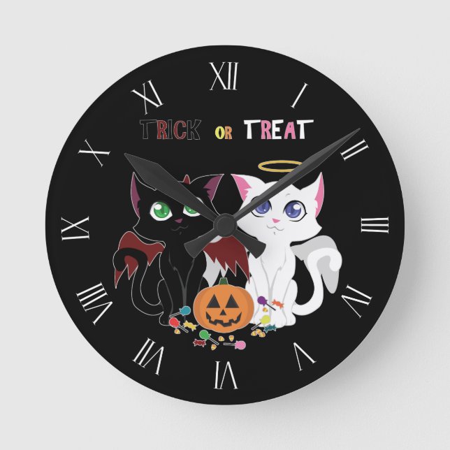 Trick or Treat Kittens Round Clock (Front)