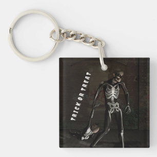 Trick or Treat. Man dressed as skeleton Key Ring