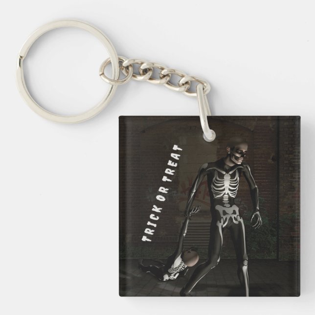 Trick or Treat. Man dressed as skeleton Key Ring (Front)