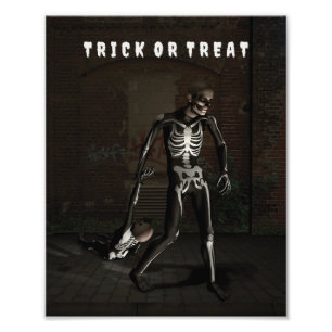 Trick or Treat. Man dressed as skeleton Photo Print