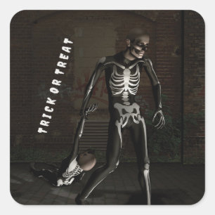 Trick or Treat. Man dressed as skeleton Square Sticker