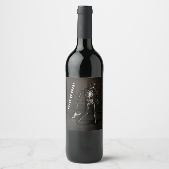 Trick or Treat. Man dressed as skeleton Wine Label (Front)