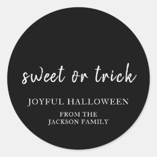 Trick or Treat Modern Black Classic Halloween Round Sticker