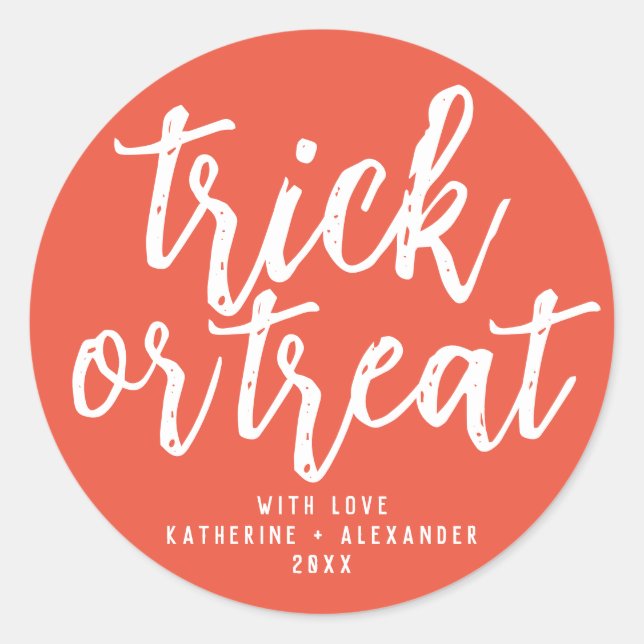 Trick Or Treat Modern Elegant Personalised Name Classic Round Sticker (Front)
