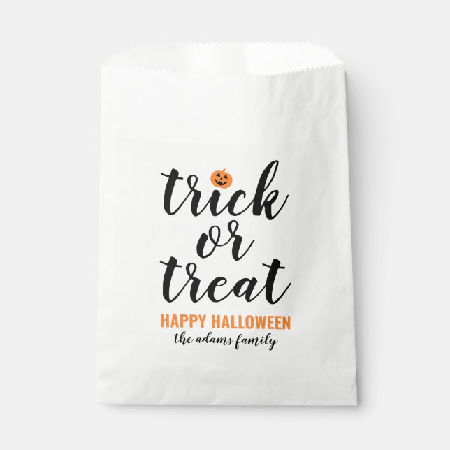 Trick or Treat Modern Script Custom Halloween Favour Bags (Front)