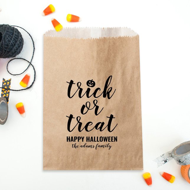 Trick or Treat Modern Script Custom Halloween Favour Bags (Creator Uploaded)