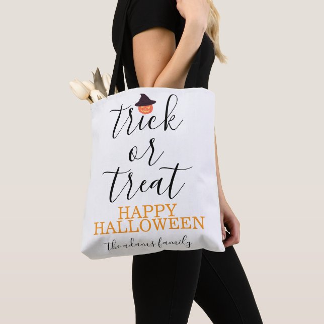 Trick or Treat Modern Script Halloween  Tote Bag (Close Up)