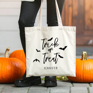Trick Or Treat Modern Typography And Bats Any Name Tote Bag